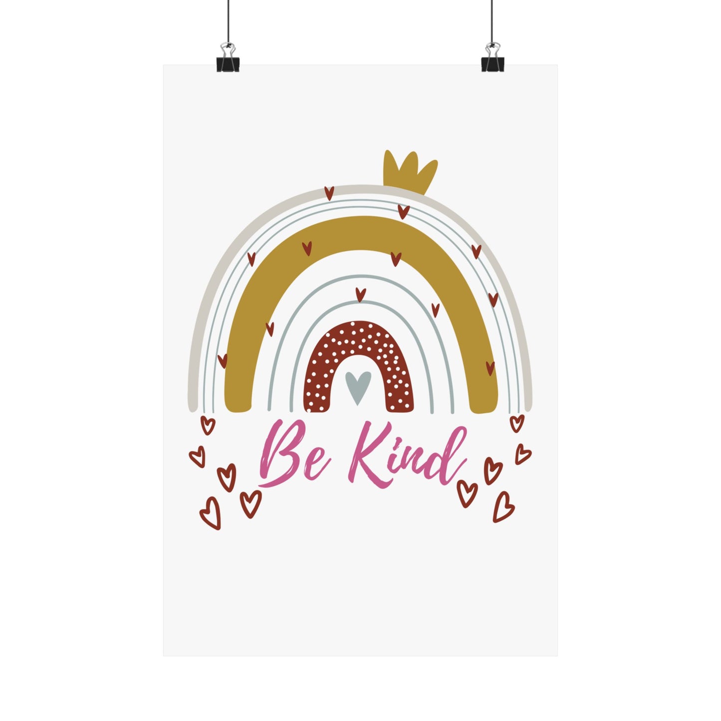 Vertical Poster - Be Kind Neutral Toned Rainbow with Hearts