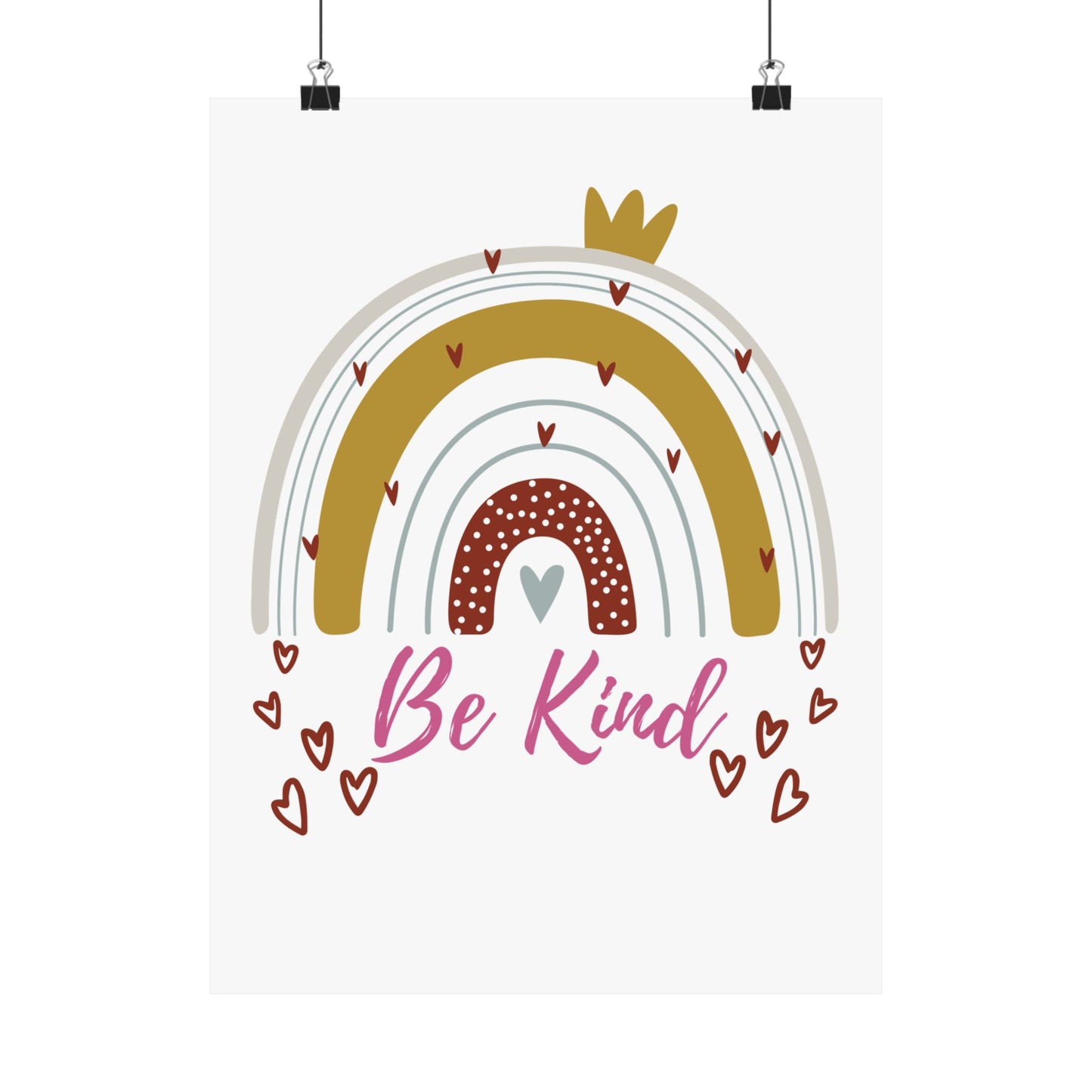 Vertical Poster - Be Kind Neutral Toned Rainbow with Hearts