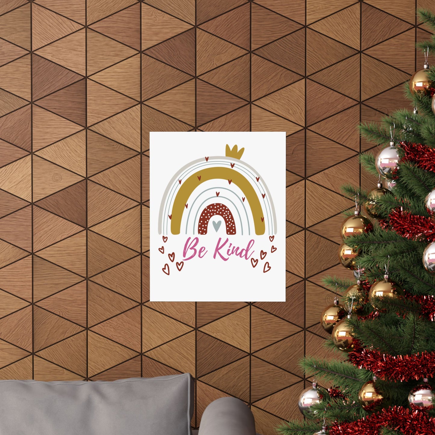 Vertical Poster - Be Kind Neutral Toned Rainbow with Hearts