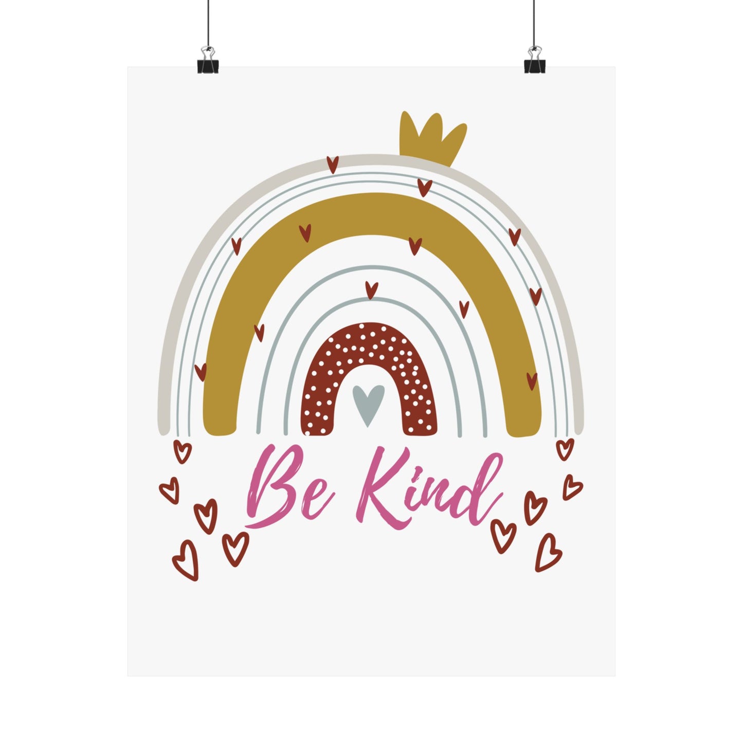 Vertical Poster - Be Kind Neutral Toned Rainbow with Hearts
