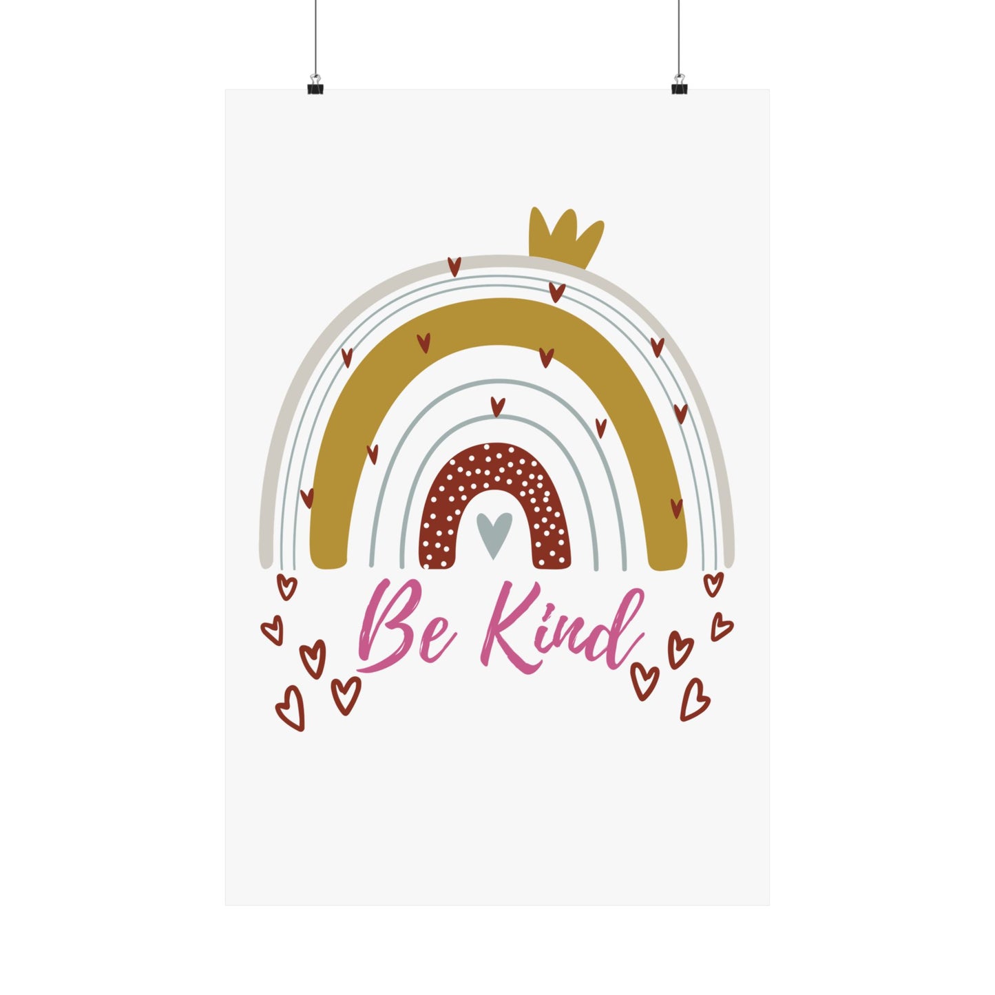 Vertical Poster - Be Kind Neutral Toned Rainbow with Hearts
