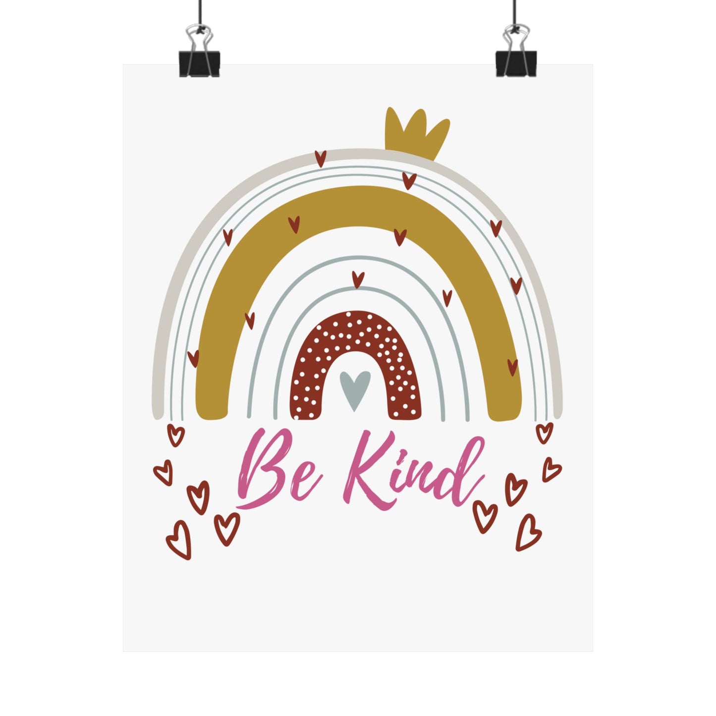 Vertical Poster - Be Kind Neutral Toned Rainbow with Hearts