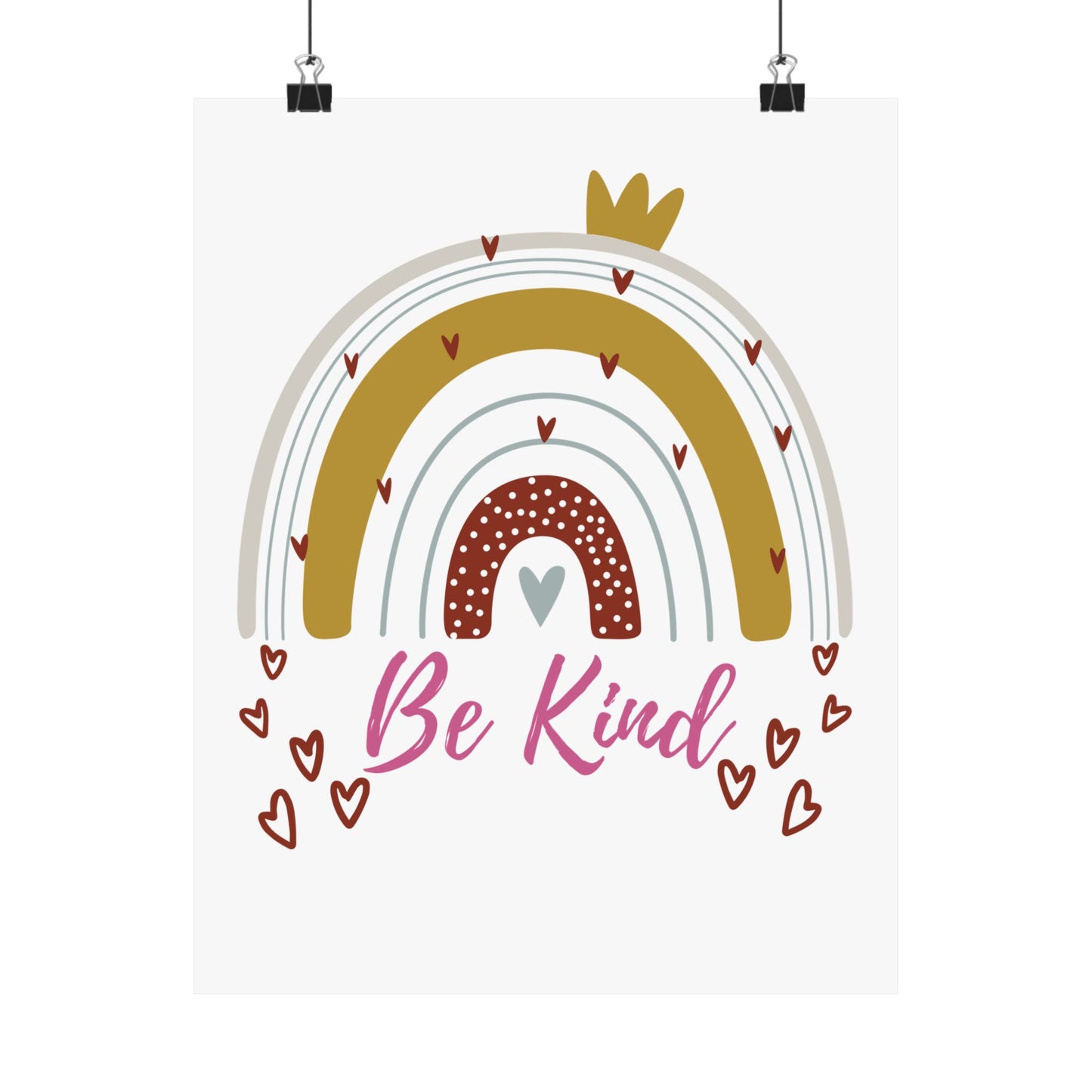 Vertical Poster - Be Kind Neutral Toned Rainbow with Hearts