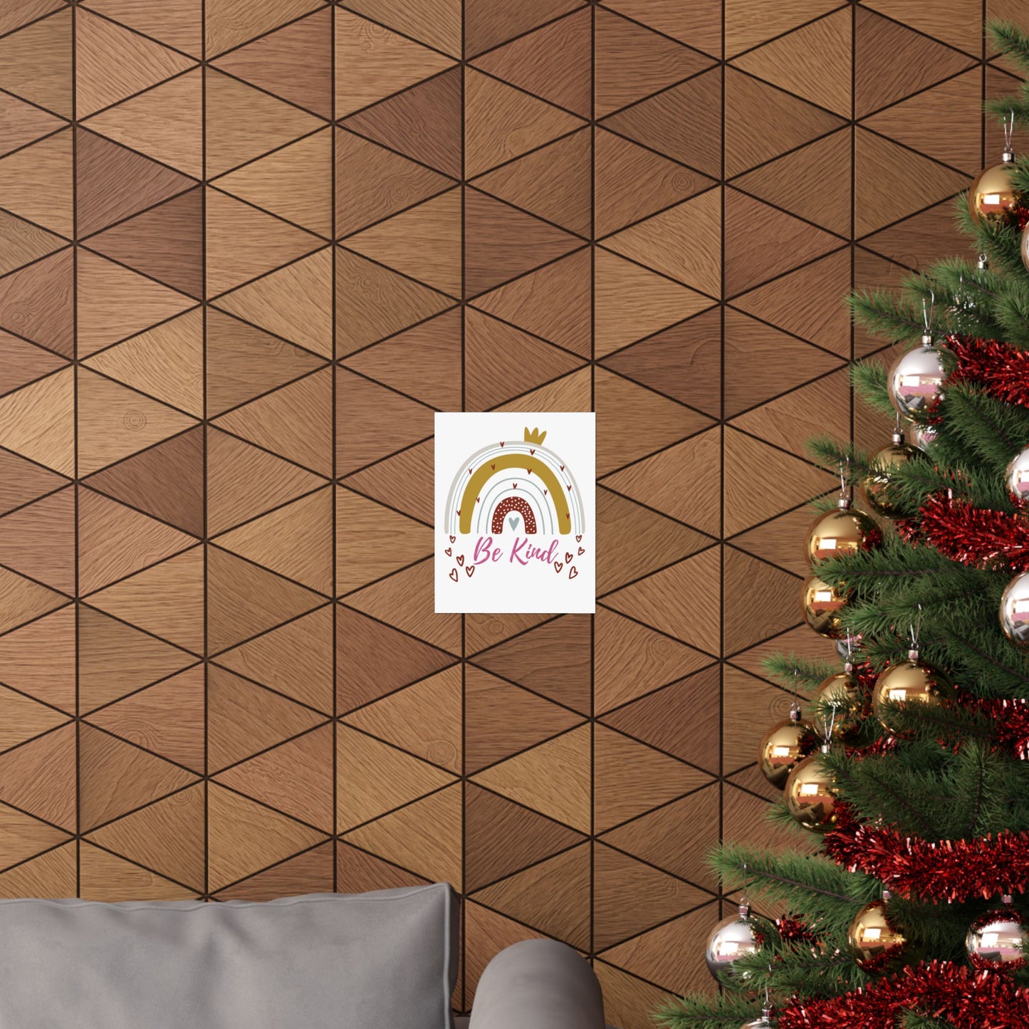 Vertical Poster - Be Kind Neutral Toned Rainbow with Hearts