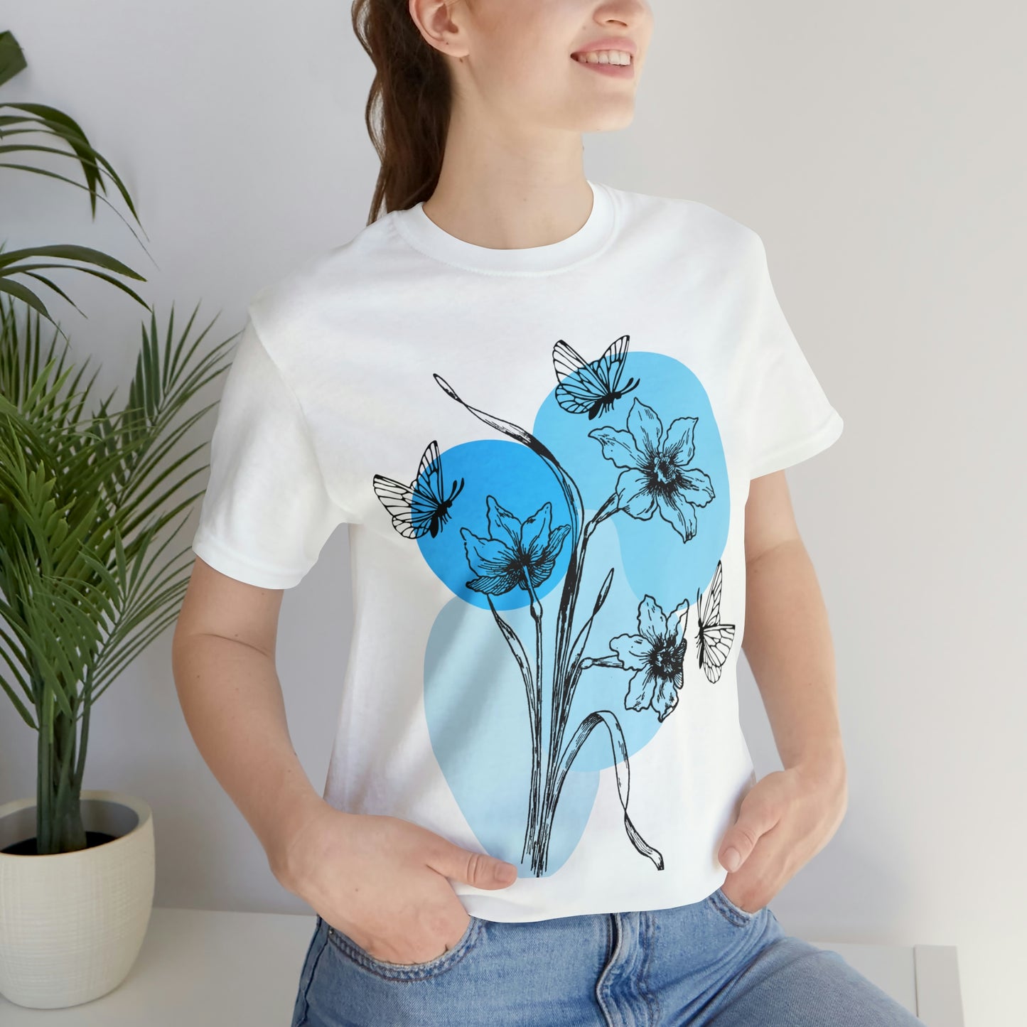 Blue Themed Line Art Unisex Jersey Short Sleeve Tee